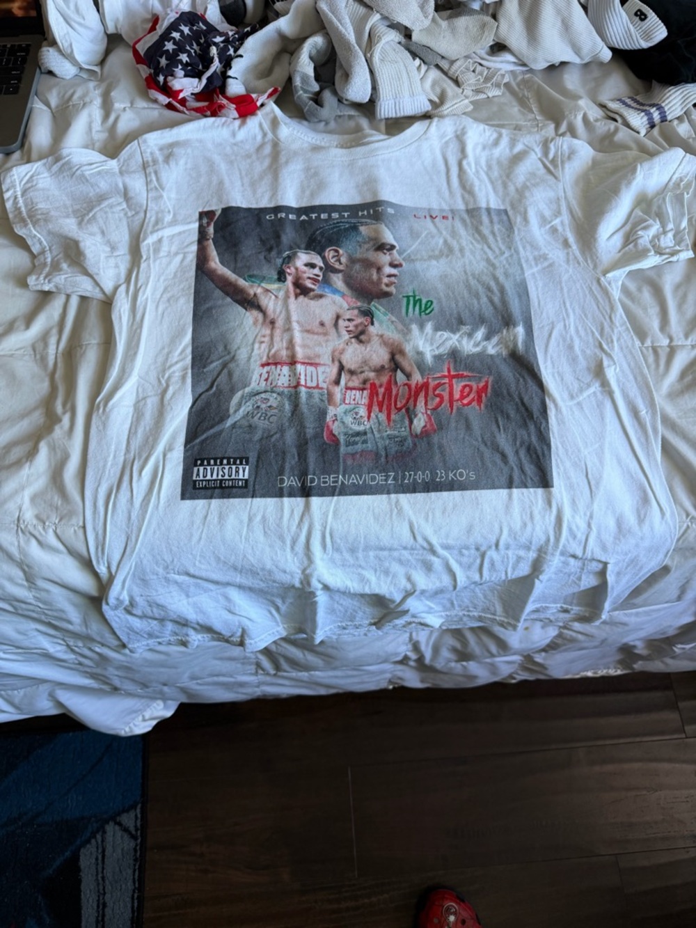 David Benavidez White Boxing Graphic Tee with Red & Green Accents